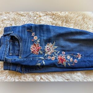 Embroidered straight leg designer jeans